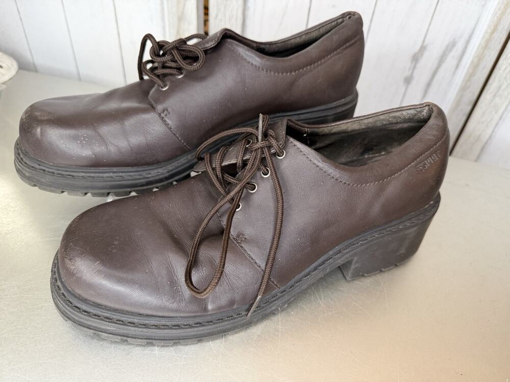 Vintage 90s y2k Esprit Fremont Brown Leather Oxford Chunky Women's Shoes Size 10